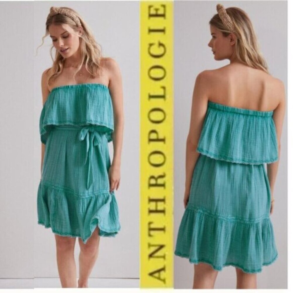 Anthropologie Strapless Green Dress